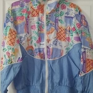 Size SM - Ladies blue& multiprint active jacket